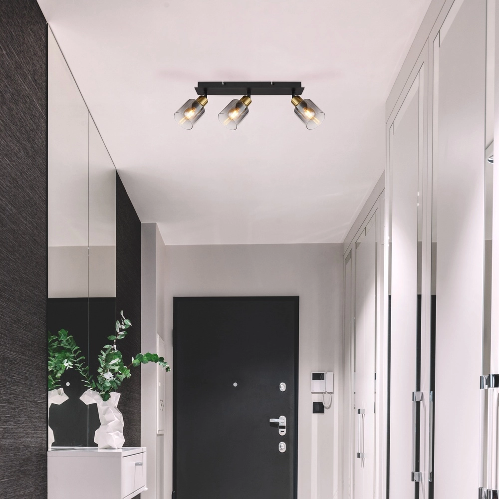 3-Licht Deckenlampe Hollsy Schwarz mit Rauchglas Globo 9007371448852