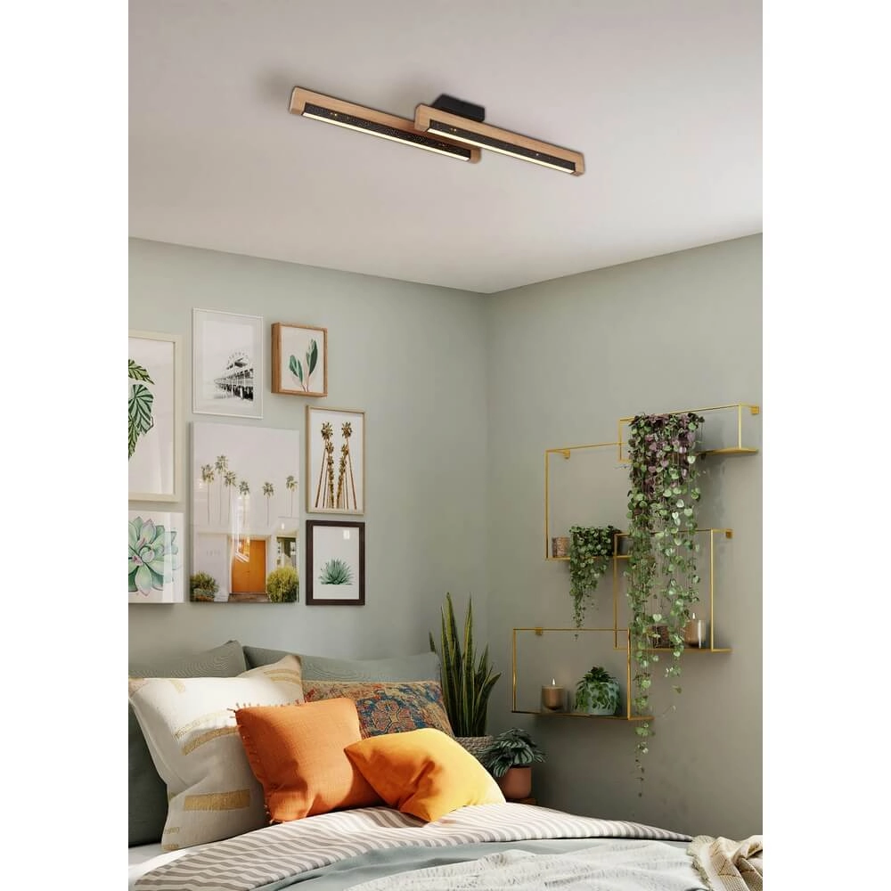 Schlanke Deckenleuchte Starla schwarz mit Holz 70cm Globo 9007371453290