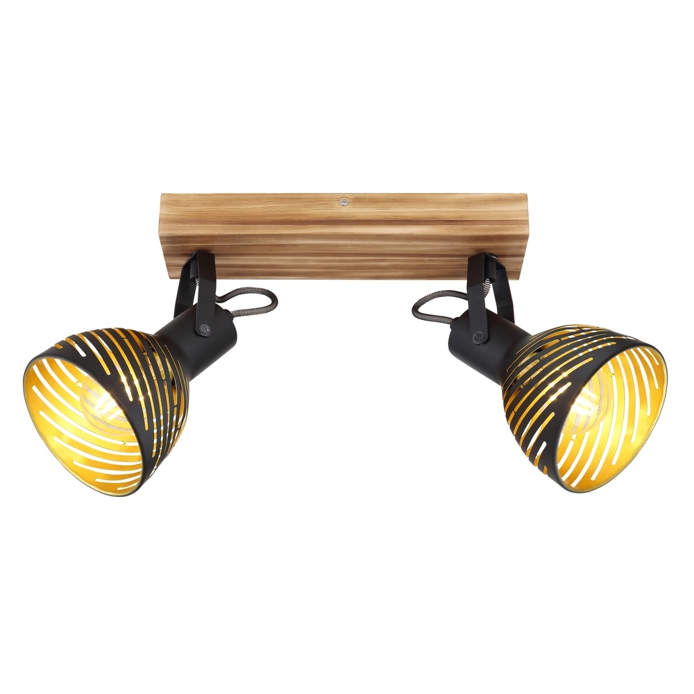 Deckenlampe Lenna 2-Licht Holz mit Schwarz Globo 9007371422685