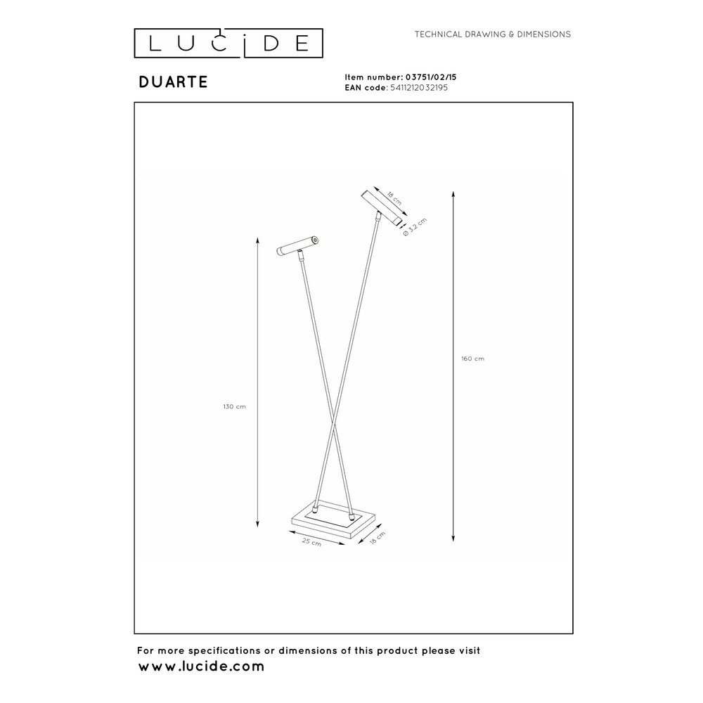 2-Licht Stehlampe Duarte Schwarz mit Metallgrau Lucide Vibes 5411212032195