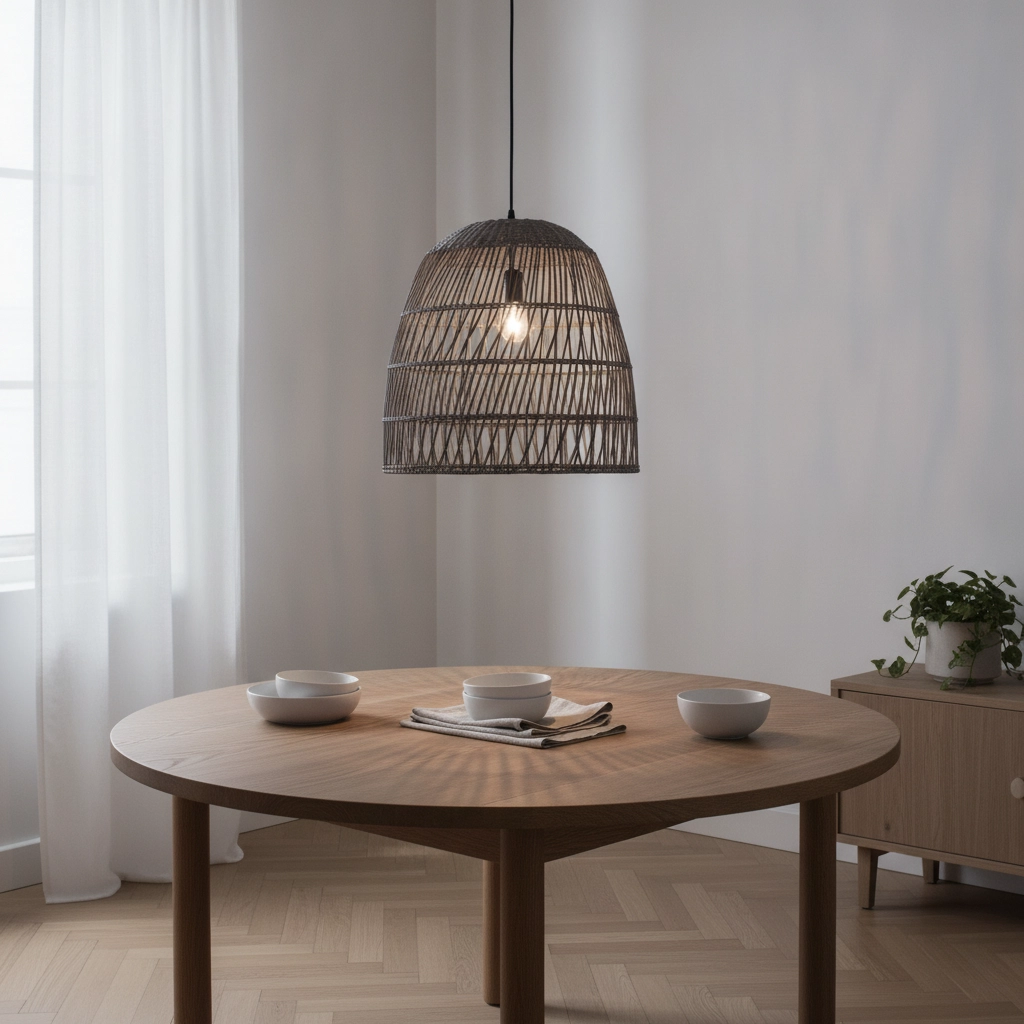 Graue Pendelleuchte Destin Rattan Ø 46,5cm