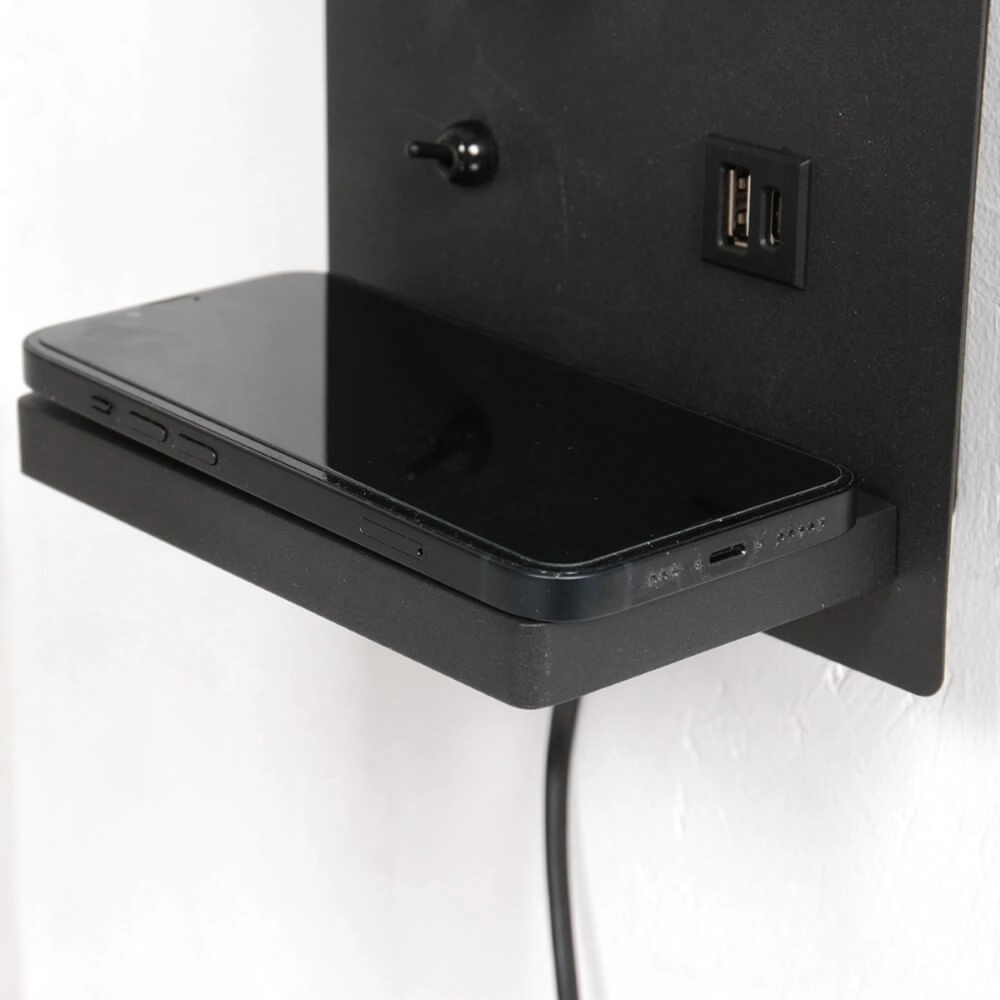 Nachttischlampe schwarz Upround mit Ladegerät und USB Steinhauer 8712746170467