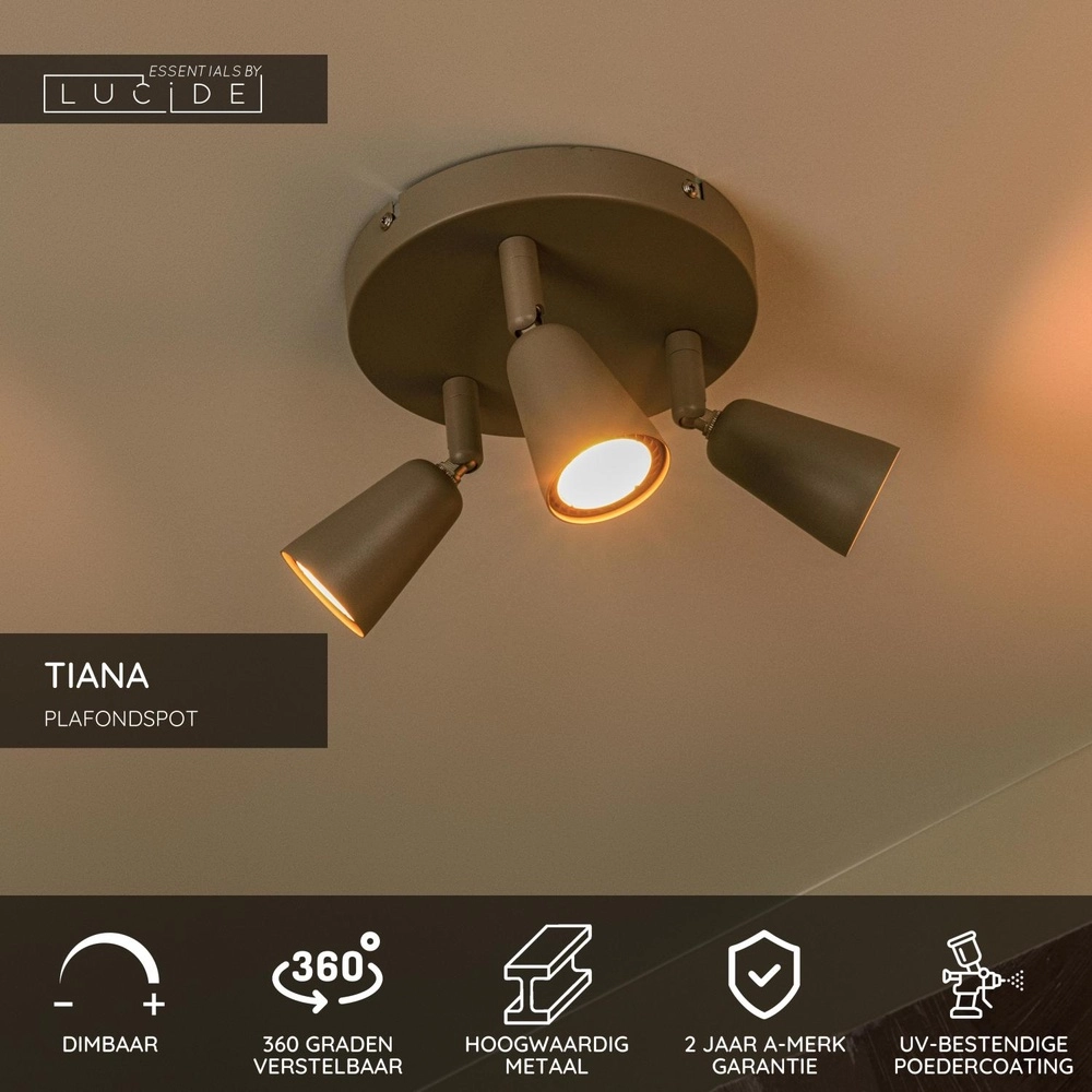 Deckenscheinwerfer Tiana 3-Licht Taupe Lucide 5411212650412