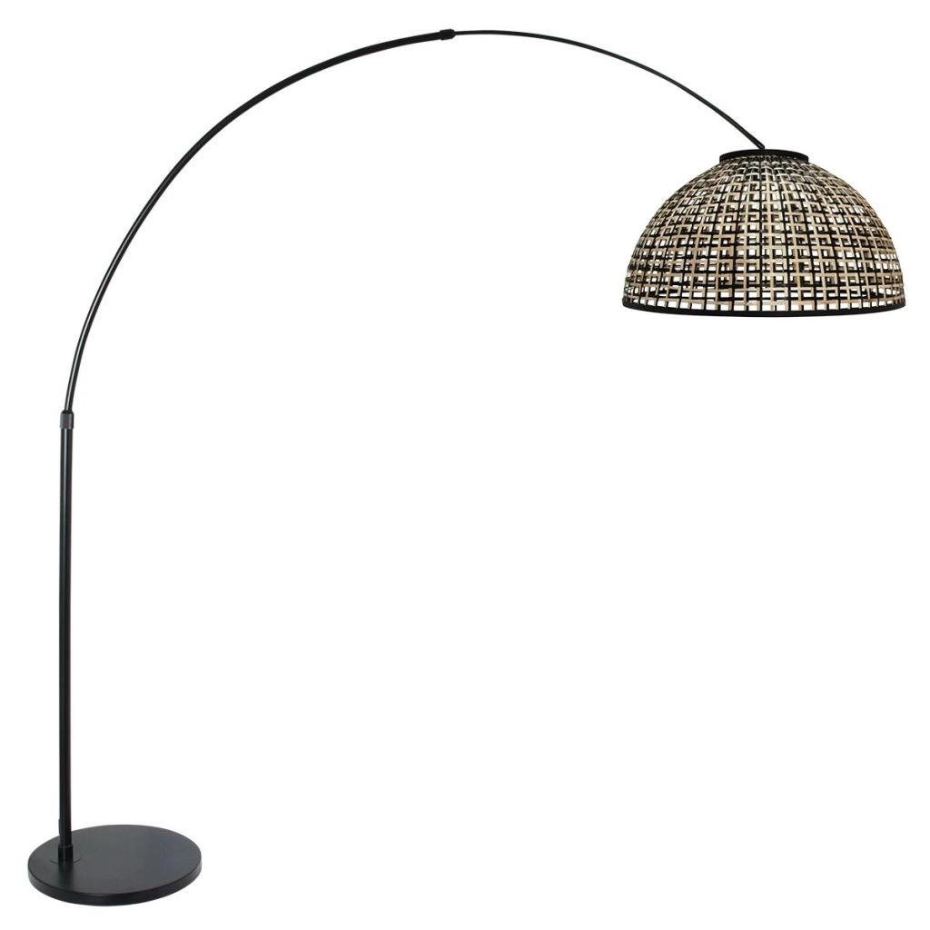 Schwarze Bogenlampe Nox Light mit Bambusschatten Ø60 cm Steinhauer 8712746183559