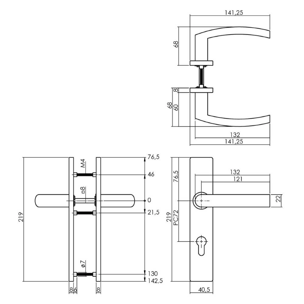 Türklinke Blok rechteckiger PC 72mm Edelstahl Intersteel 8714186187302