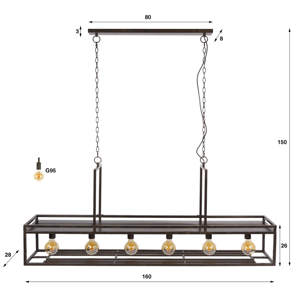 Kücheninsel-Pendellicht Decorate 160 cm – Stadtbraun Lyora 8716803512559