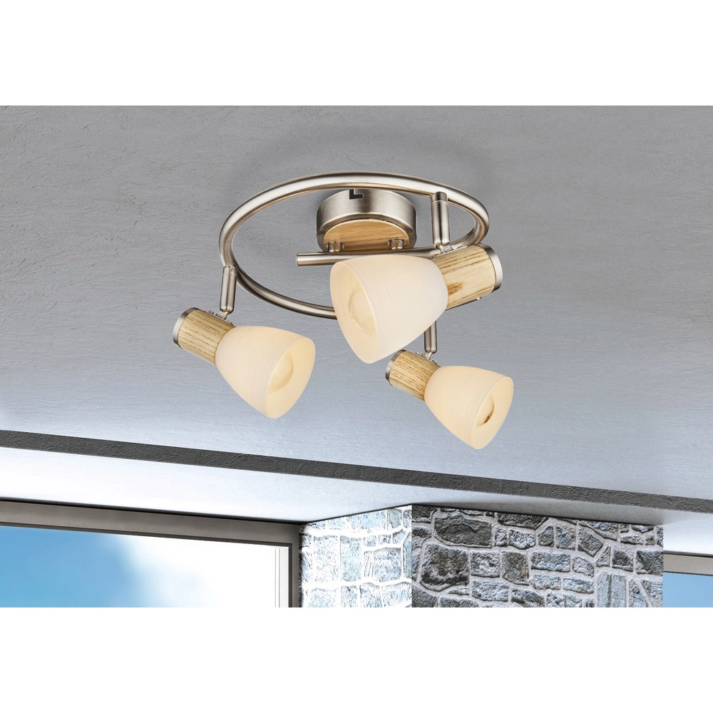Deckenlampe Gylfi Nickel mit Holz-3-Fenstern Globo 9007371349548