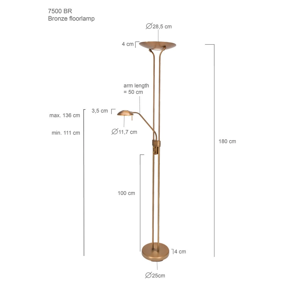 LED Stehleuchte mexlite Up 180 cm - 3000k Bronsbruin Steinhauer 8712746096347