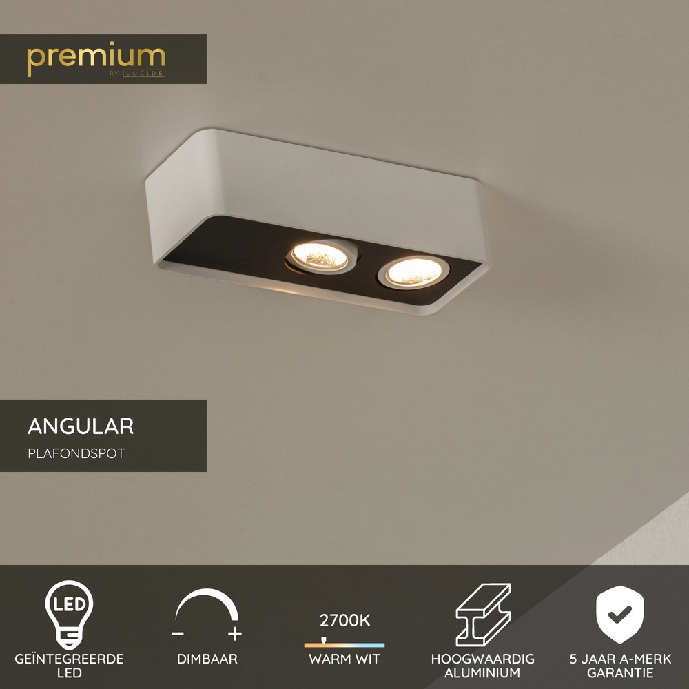2-Licht Deckenlampe Angular Weiß Premium by Lucide 5411212234407