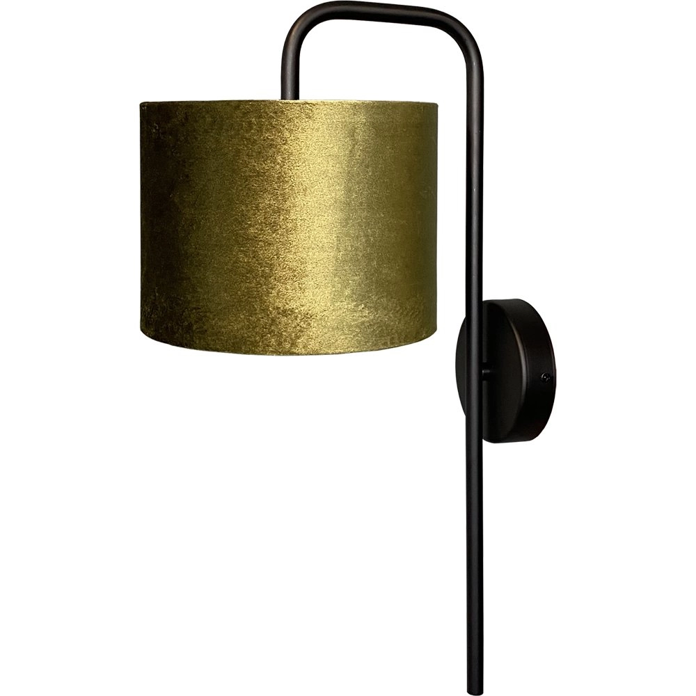 Schwarze Wandlampe Venus mit olivgrünem Lampenschirm