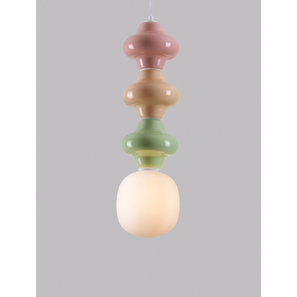 Pendelleuchte Clio L weißes Glas mit farbiger Keramik