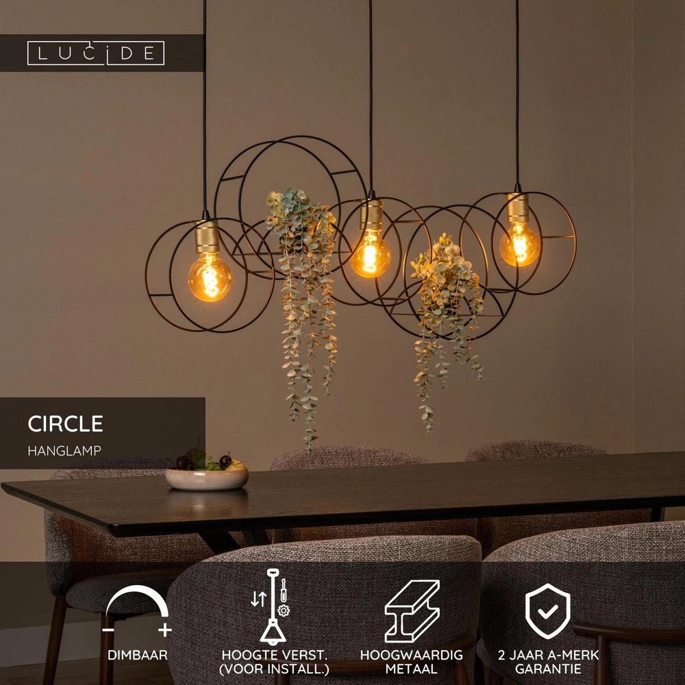 Einzigartige Pendellampe Circle 3-Licht Schwarz Lucide 5411212211910