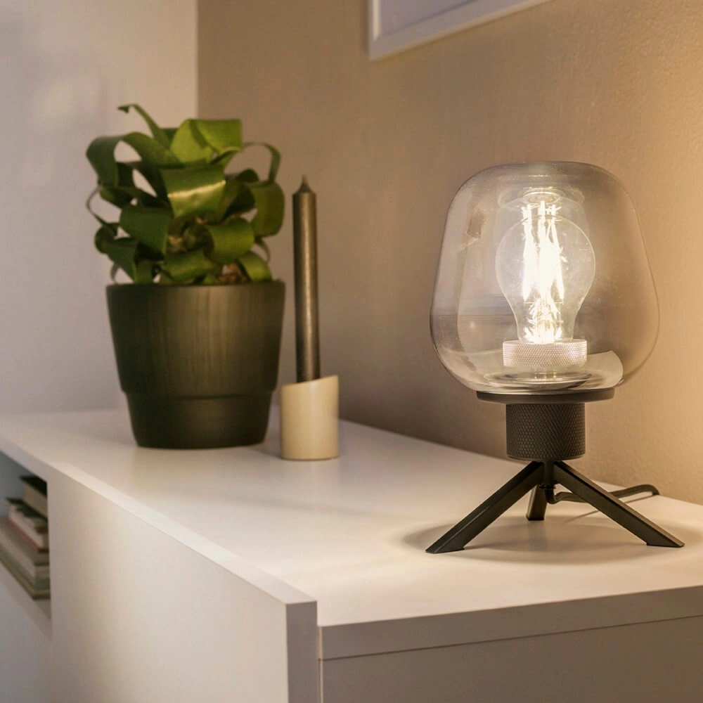 Glastischlampe Reflexion 14 cm schwarz mit Rauchglas Steinhauer 8712746132625