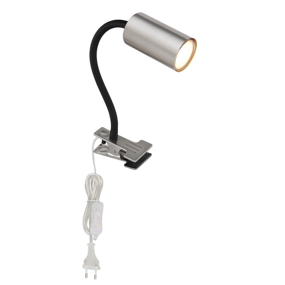 Schwarze Klemmleuchte Robby mit Nickel