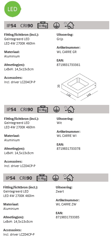 LED-Fassadenscheinwerfer Carre 13cm - schwarz Artdelight 8719831733385