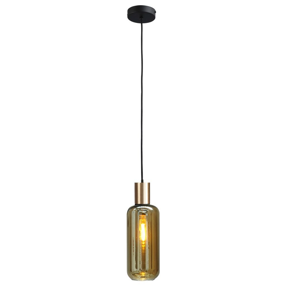 Schwarze Hängelampe Bounty Gold mit Zylinderglas
