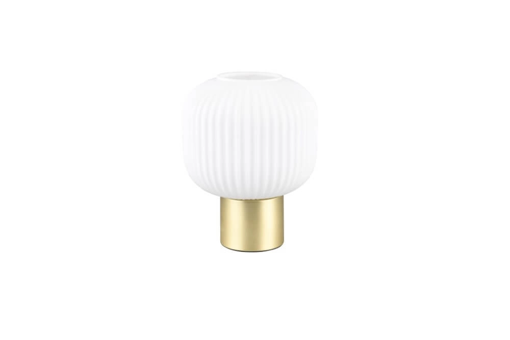 Trendige Tischlampe Diva Gold mit weißem Glas Trio 4017807614534