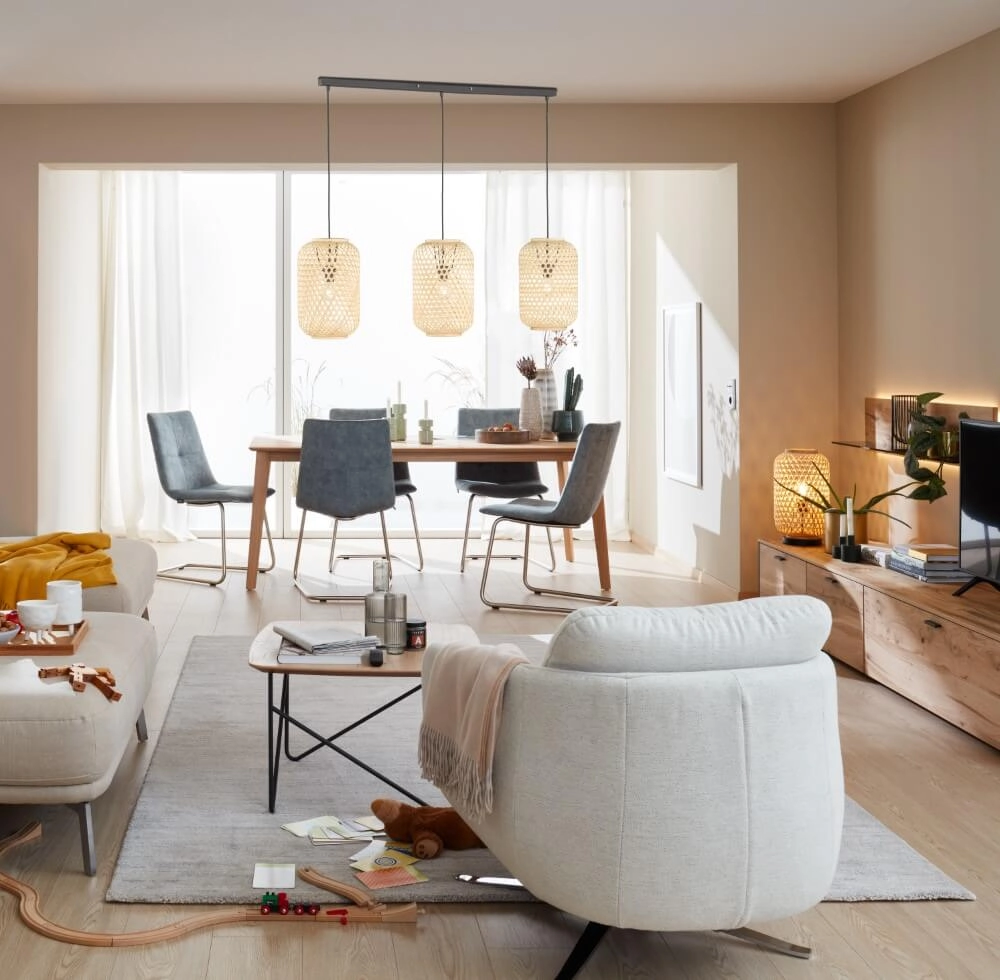 Hängelampe aus Rattan Calla helles Holz Fischer & Honsel 4052231600067