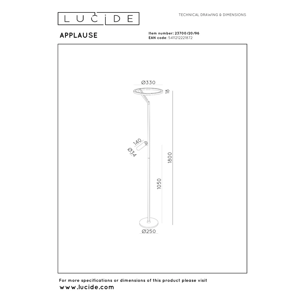 Elegante Stehlampe mit Leselampe Applause Gebürstetes Kupfer – LED Premium by Lucide 5411212221872