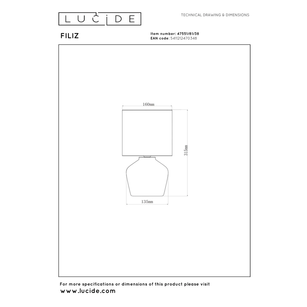 Wunderschöne Tischlampe Filiz Ø 16 cm Creme Lucide 5411212470348