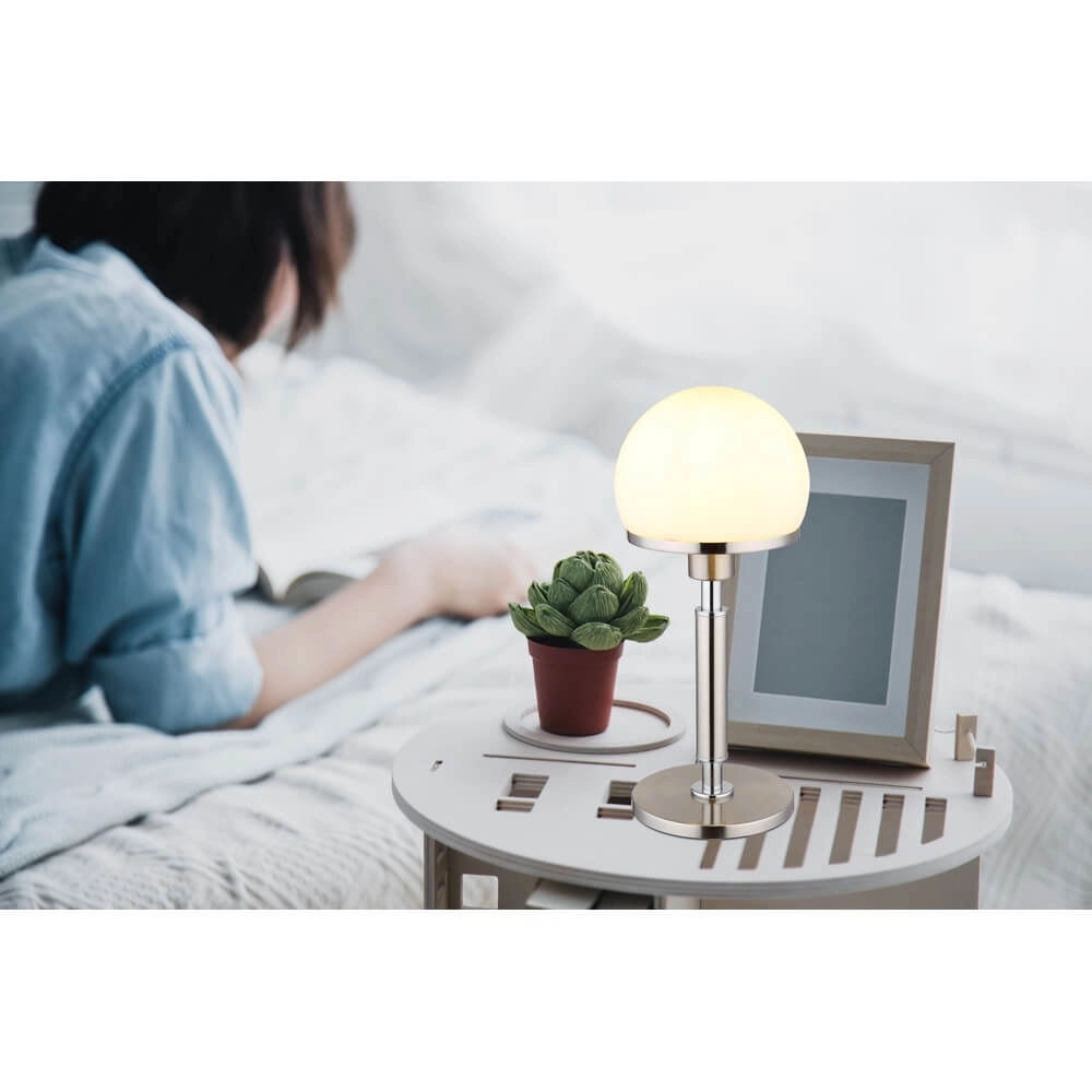 Tischlampe Haku Chrom mit weißem Glas Globo 9007371447312
