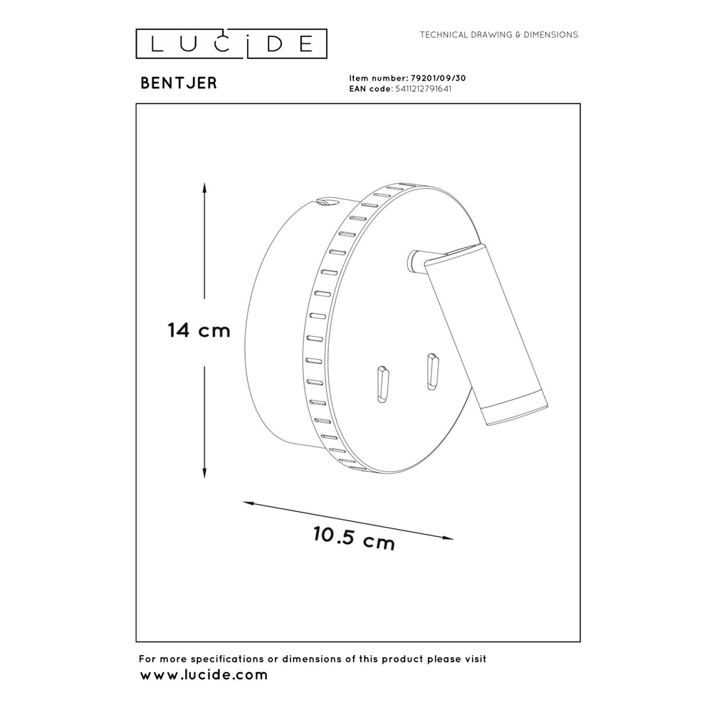 Nachttischlampe Bentjer Schwarz Lucide 5411212791641
