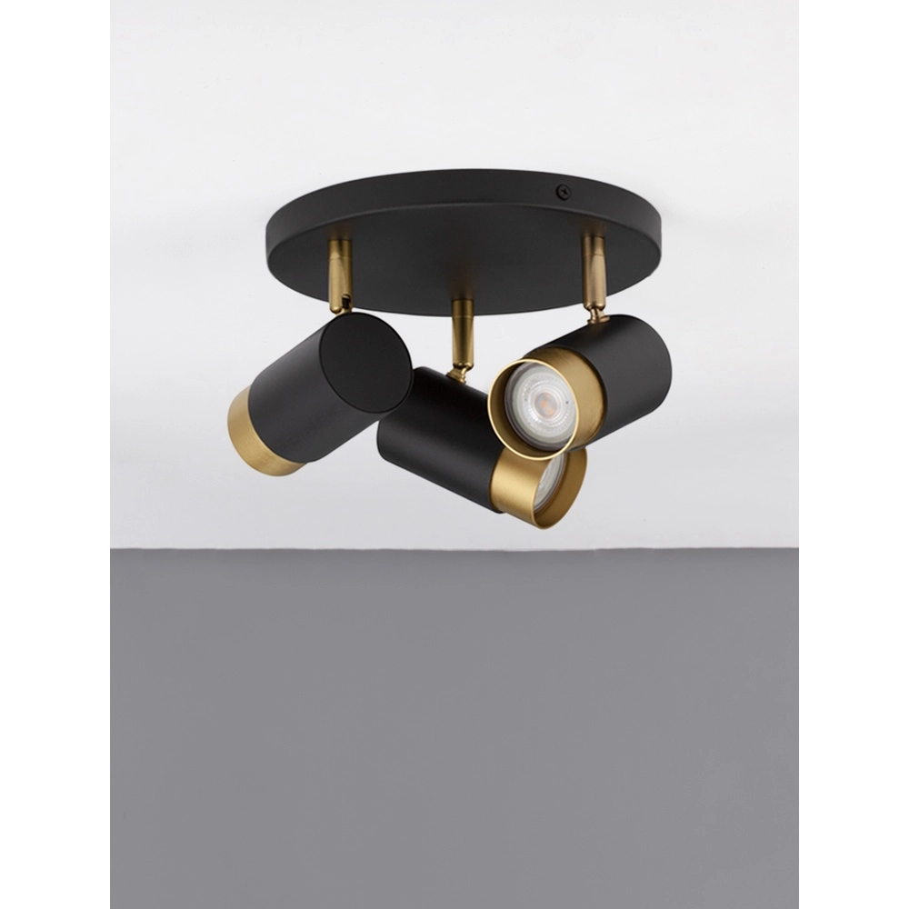 Deckenstrahler Pogno 3-flammig schwarz mit gold rund Lyora 5212017430878
