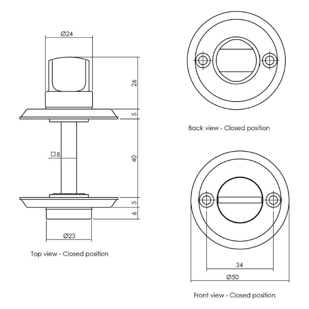 Verschluss der Toilette Tira Schraubenloch Messing getrommelt rund Intersteel 8714186113608
