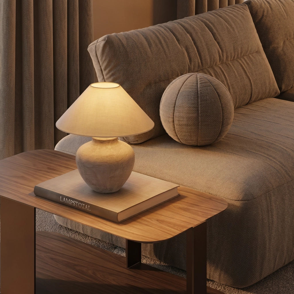 Tischlampe Lupe beige Keramik