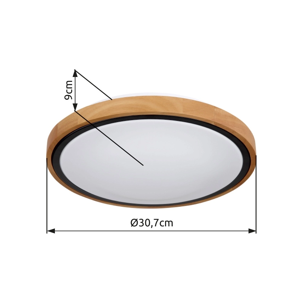 Deckenlampe Bruno Ø 30,7 cm schwarz mit Holz Globo 9007371430468