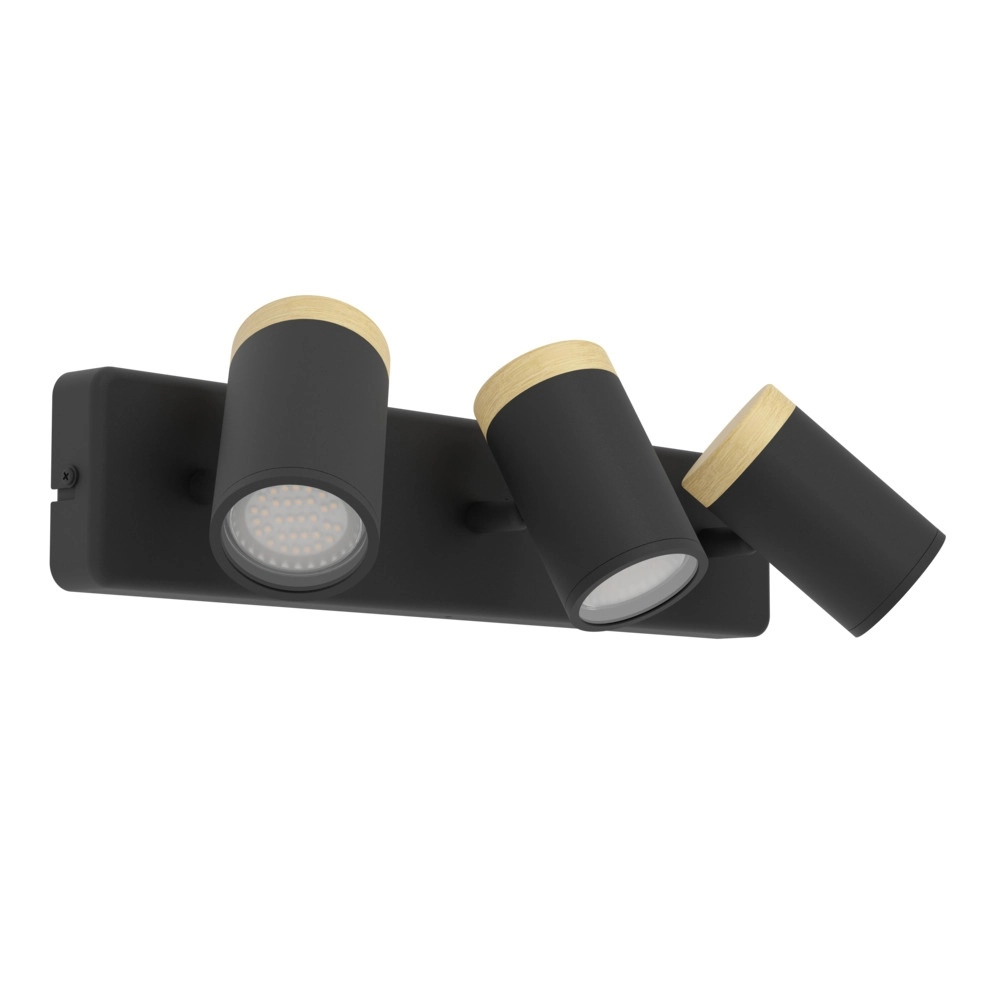 Deckenlampe Consuma 3-flammig schwarz mit Holz