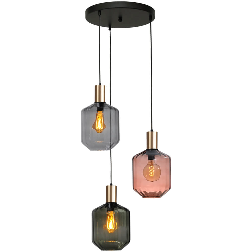 3-flammige Loft-Hängelampe - Gold - Porto mit Jagger-Brille