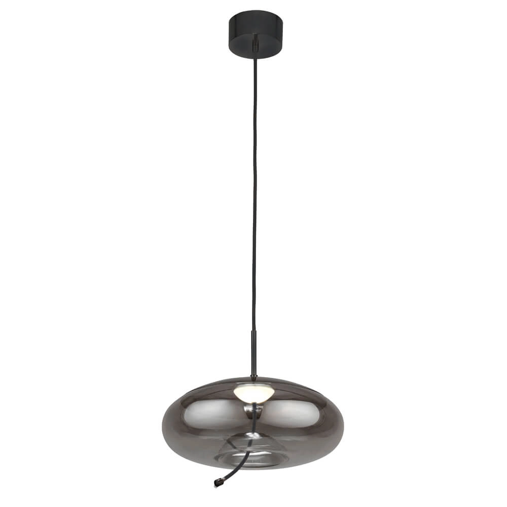 Hängelampe Glas Lisbon Schwarz mit rauchigem rundem Glas