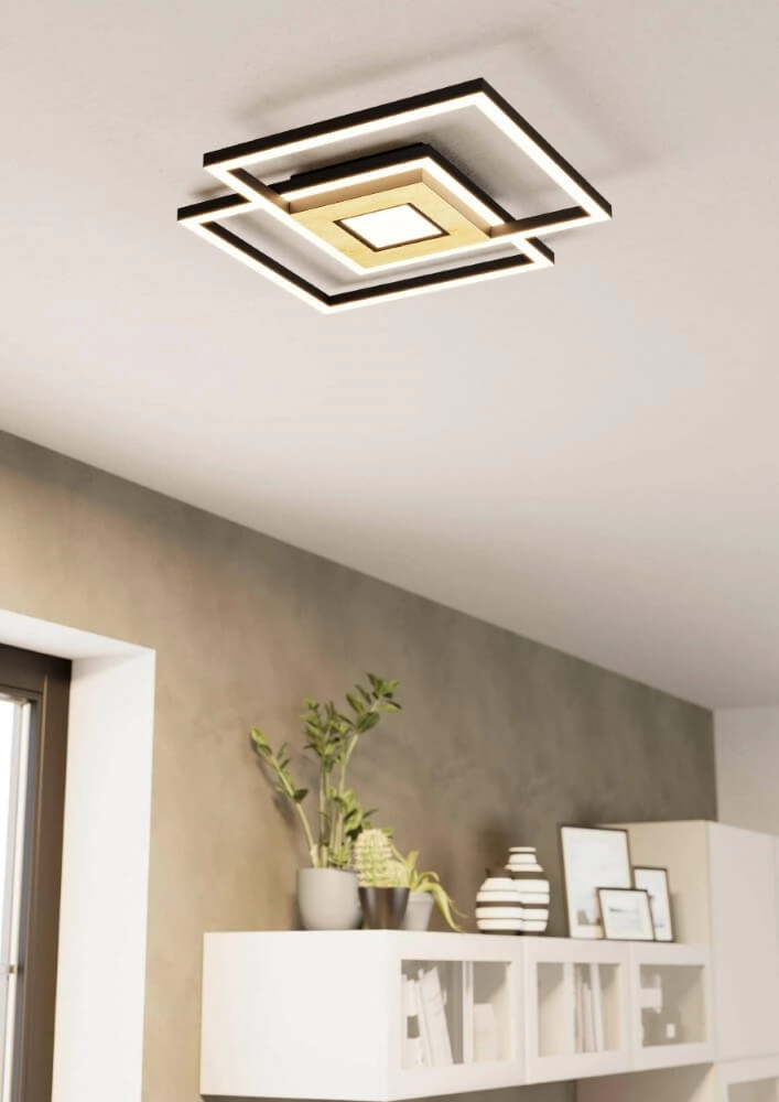 LED-Deckenleuchte Marinello schwarz mit Holz Eglo 9008606327881