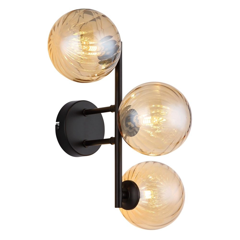 Schwarze Wandlampe Conor mit Bernsteinglas
