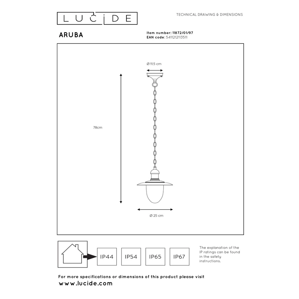 Land-Pendellampe Aruba rostbraun Ø 25cm IP44 Lucide 5411212113511