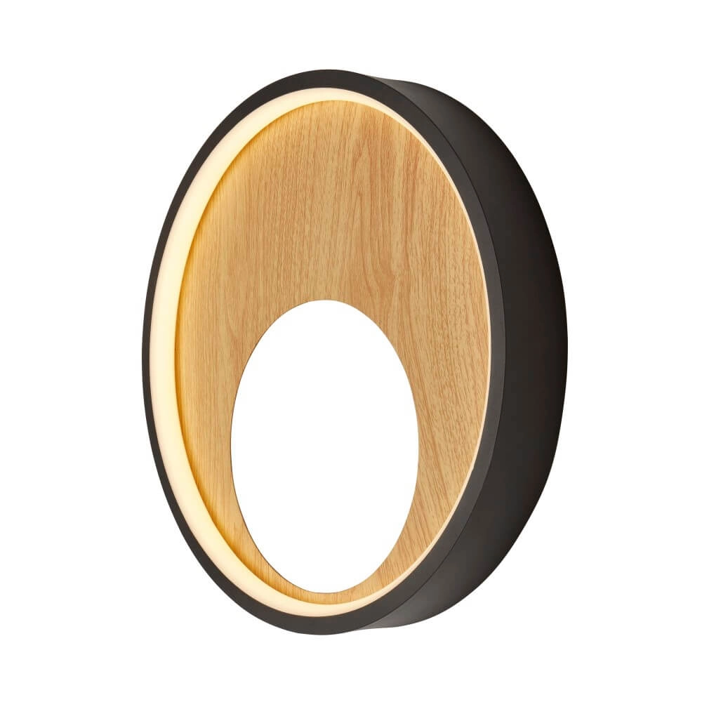 Wandlampe Curio schwarz mit Holz Searchlight 5053423246437
