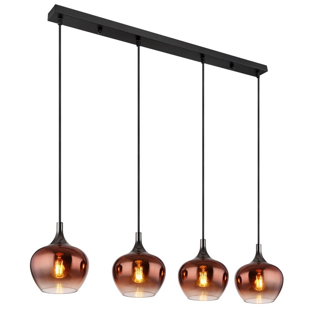 Schwarze Pendelleuchte Maxy mit rotem Glas 4-flammig