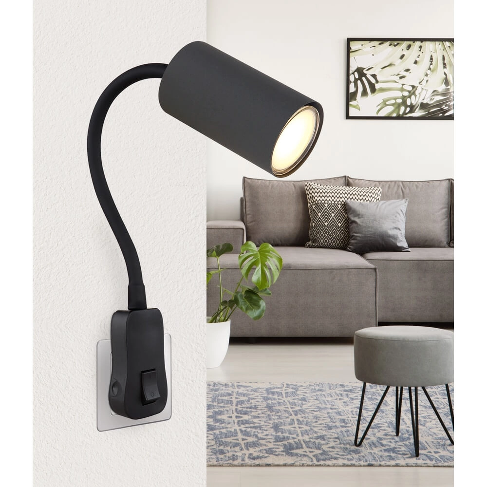 Schwarze Lampe Robby Steckdose mit grau Globo 9007371430932