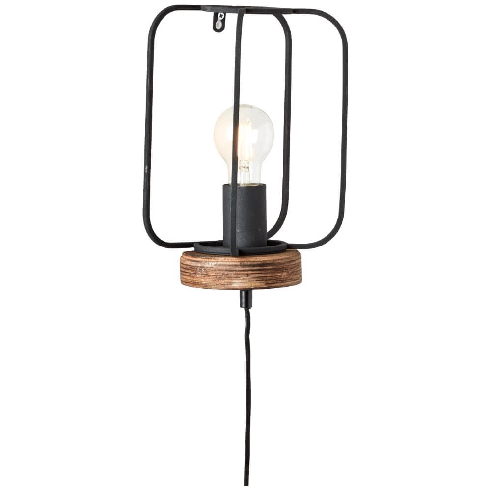 Wandlampe Tosh Schwarz mit Holzbraun