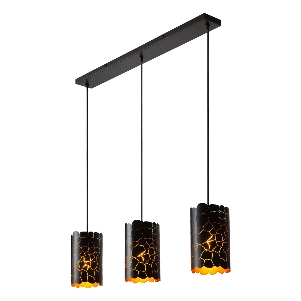 Pendellampe Almelo 3-Licht Schwarz mit Gold innen Lucide 5411212211873