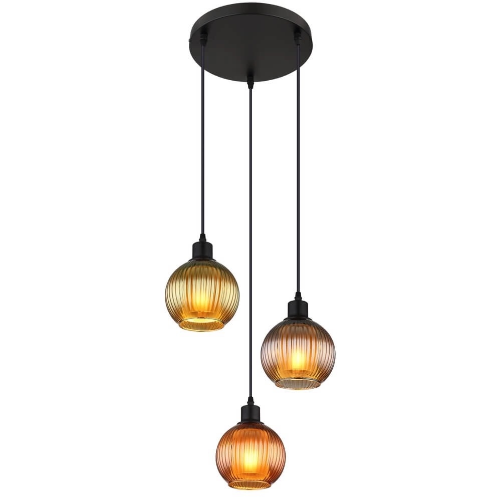 Runde Pendelleuchte Zumba farbiges Glas 3-flammig Ø 36cm