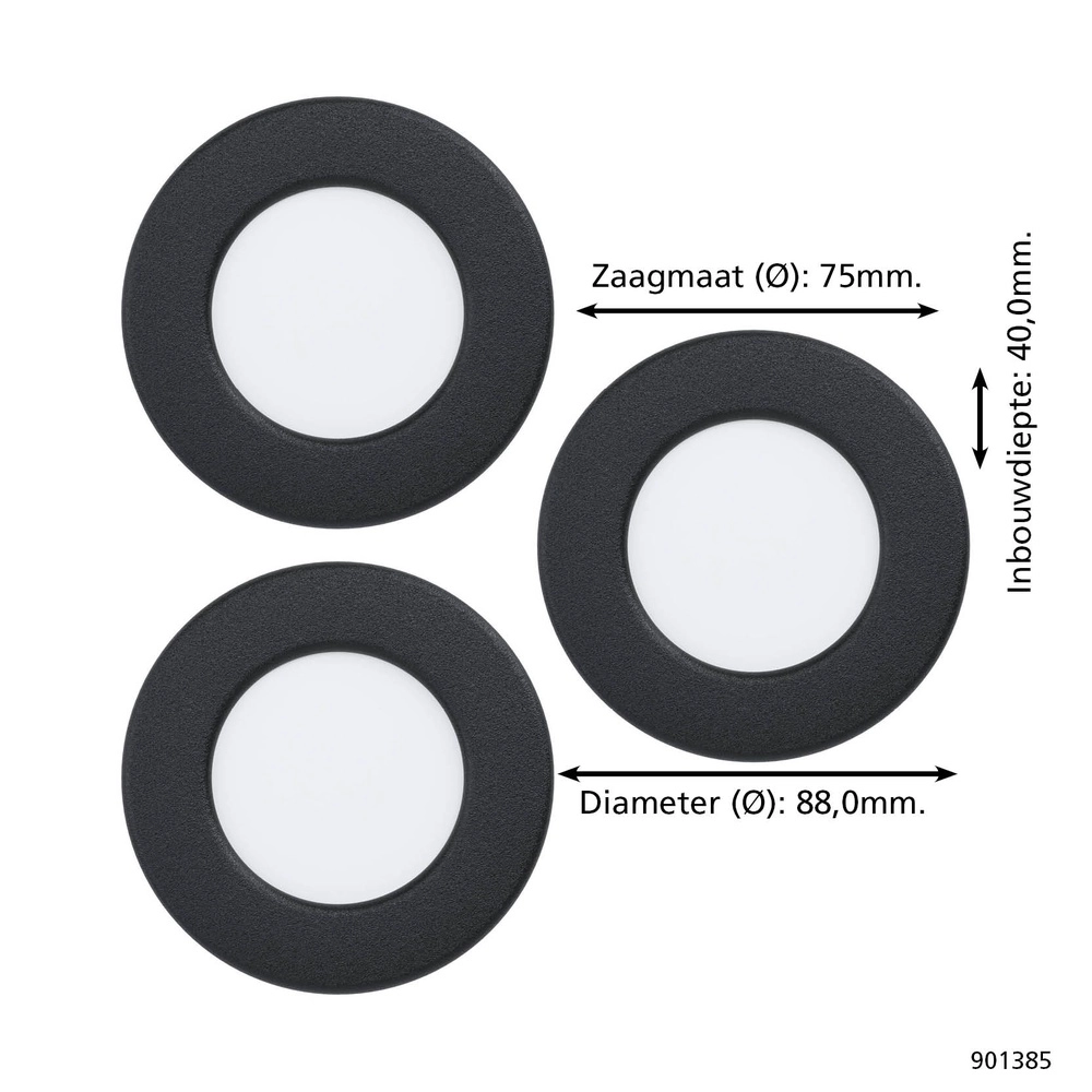 3-facher vertiefter Scheinwerfer Fueva 6 rund – schwarz – Ø 8,8 cm Eglo 9008606330669