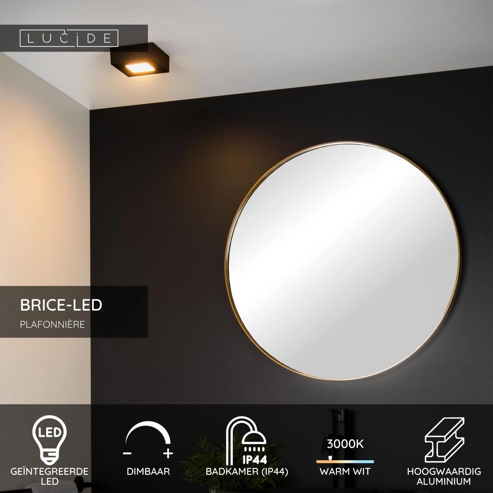 Deckenlicht Brice-Led 10,8 cm quadratisches IP44-Schwarz Lucide 5411212281241
