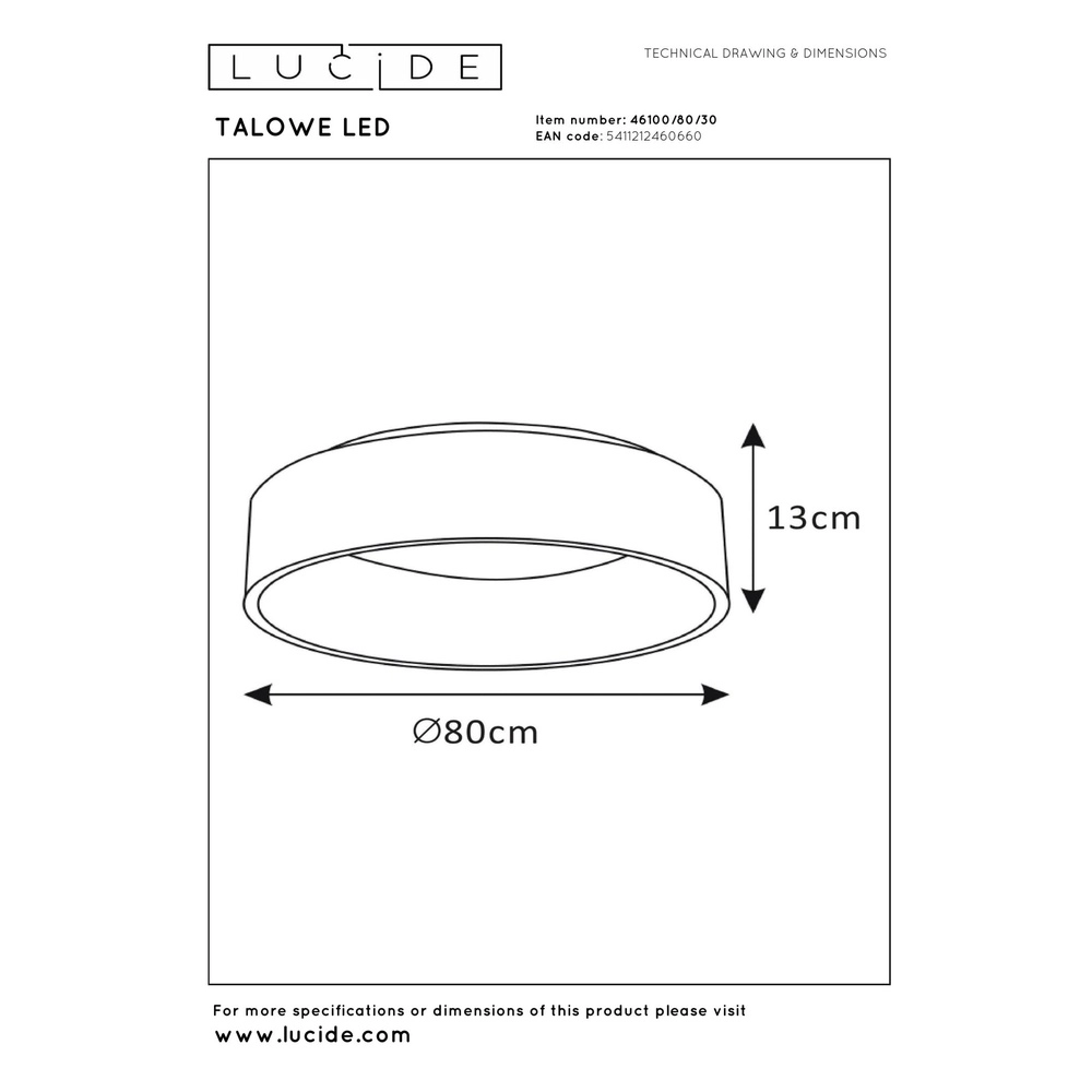 Deckenlicht Talowe Led Ø 80 cm schwarz Lucide 5411212460660