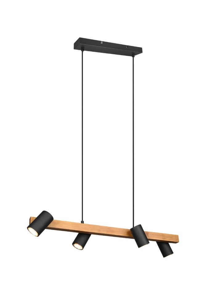 Verstellbare Hängelampe Marley Schwarz mit Holz
