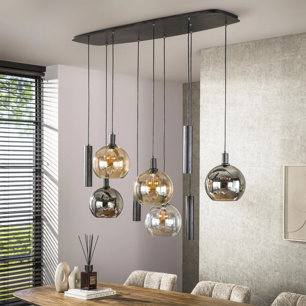 Esstisch-Pendellampe Sfera mit farbigen Glaskugeln und Anhängern Lyora 8716803512405