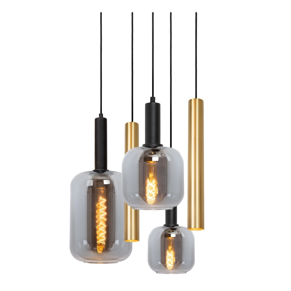 4-Licht Pendellampe Joanet Ø 65 cm Gold mit Rauchglas Lucide 5411212452924