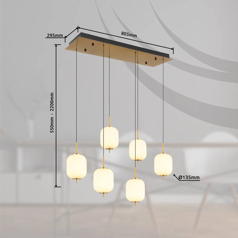 Goldene Pendelleuchte Ewald 6-flammiges Weißglas Globo 9007371452583