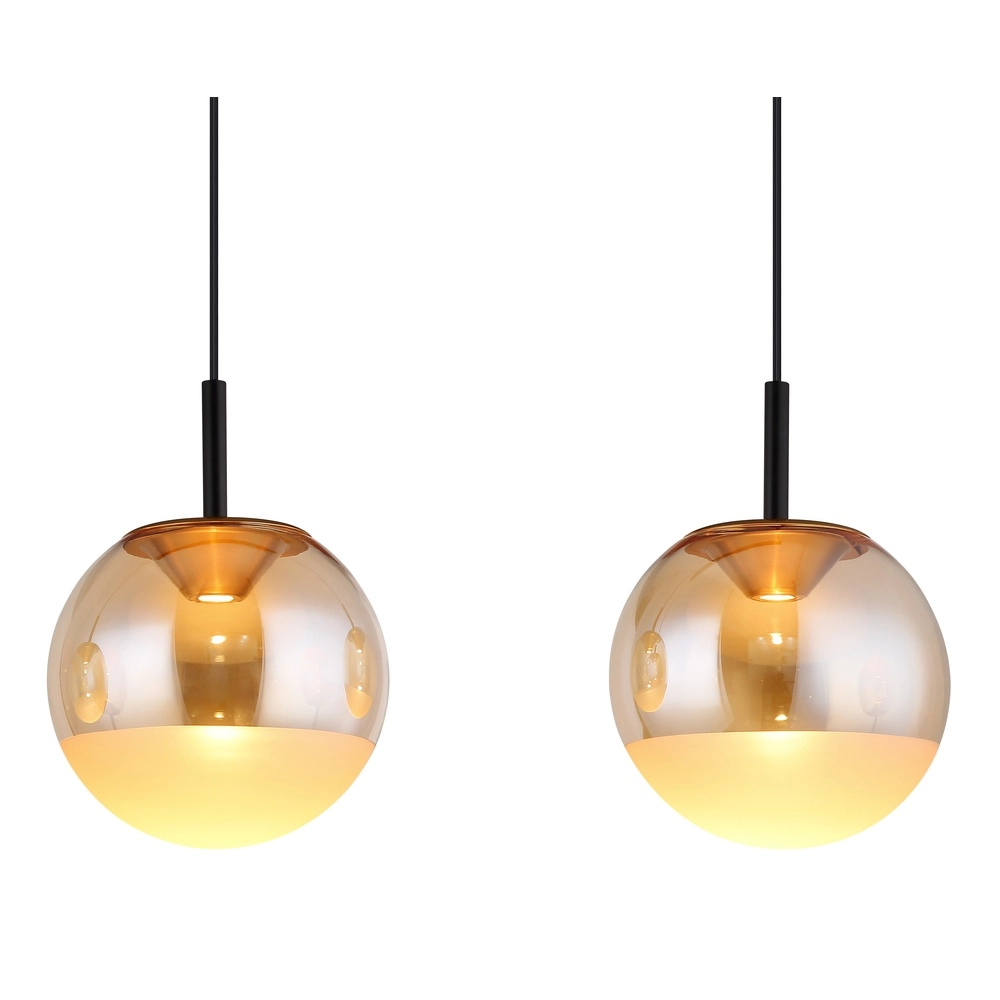 Design-Pendellampe Severin 3-Licht Schwarz mit bernsteinfarbenem Glas Globo 9007371549931